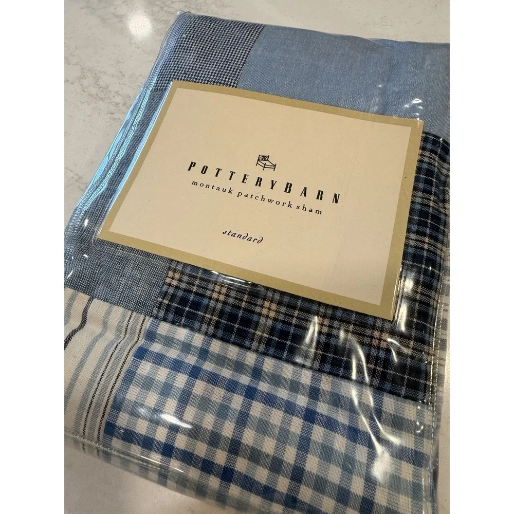 Pottery Barn Montauk Patchwork Standard Sham Blue Plaids - New
